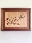 Vintage Creative Woods Inlay Art Hummingbird & Flowers Framed Marquetry Ny. Fixed Price $29.95.