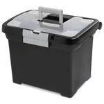 Plastic Storage Bin/ Portable File Box, 15" 10 7/8" W 11 1/2" H, Black. Fixed Price $16.30.