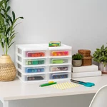 Iris Small 4-DRAWER Compact Desktop Organizer, Stacking Unit, White-clea. Fixed Price $19.99.