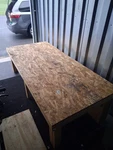 Large Rectangular Osb Top Wood Table For Garage Workshop Indoor Use. Fixed Price $50.00.