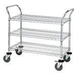 Quantum Food Service 36X18X37-1/2 Chrome Plated Wire Shelf Utility Cart. Fixed Price $308.08.