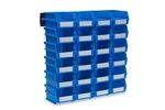 26 Piece Set Small Blue Anti Slide Wall Mount Storage Bins Rail Garage Organizer. Fixed Price $95.00.