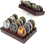Challenge Coin Holder Display Case - 4 Row Solid Wood Military Rack Mahogany. Fixed Price $17.35.