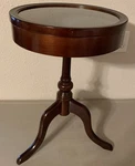 22.5" Vtg 1991 Bombay Company Display Table Mahogany Cherry Glass Top 14 5/8". Fixed Price $285.00.