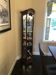 Wood Display Cabinet. Glass Door And Shelving With Light. Fixed Price $95.00.