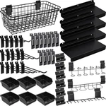 40-PIECE Slatwall Organizer Kit Includes Hooks, Shelves, Baskets, Black. Fixed Price $70.84.