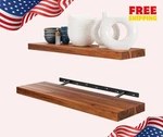 Set Of 24" Acacia Wood Floating Shelves, Rustic Farmhouse Wall-mounted Storage. Fixed Price $54.99.
