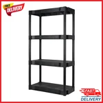 Hyper Tough 4 Tier Storage Shelving Plastic Heavy Duty Organizer Rack Black. Fixed Price $34.29.