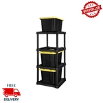 Sterilite 4 Tier Tote Rack Storage Organizer, Heavy Duty Plastic Shelf, Black. Fixed Price $44.99.