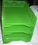 6 Green Floral Letter Size Trays Stacking Sold As Is. Fixed Price $24.50.