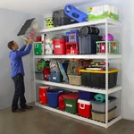 Saferacks Garage Shelving - White 24"D X 92" 84" Commercial Quality. Fixed Price $499.03.