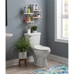 Linon Kenson Round Metal And Greywashed Wood Four Shelf Wall Storage Gold. Fixed Price $76.56.