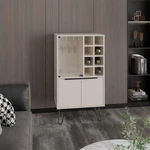 Tuhome Aster Bar Cabinet With Double Doors, Glass Display Compartment, Eight Bot. Fixed Price $202.00.