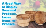 Set Of 6 One Peck Baskets Natural Unfinished Pine 11" X 7" Deep Wood Display. Fixed Price $65.95.