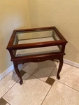 Vintage Bombay Company Cherry Display Box End Table Wood Glass Curio Case. Fixed Price $395.00.