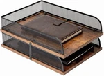 Set Of 2 Vintage Wood & Metal Letter Tray Desk Organizers Paper Layer. Fixed Price $41.35.
