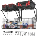 Wall-mounted Garage Shelving Unit With Metal Wire Baskets, 2-PIECE Set. Fixed Price $42.99.