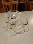 Vtg Indiana Glass Crystal Clear Chip And Dip Bowl Set Wavy Ruffle Edge Bracket. Fixed Price $25.00.